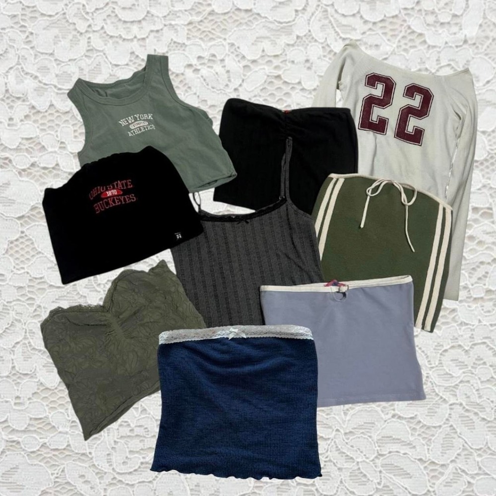 bundle of 9 mall brand tops: 6 tube tops, 2 tank tops and 1 long sleeve